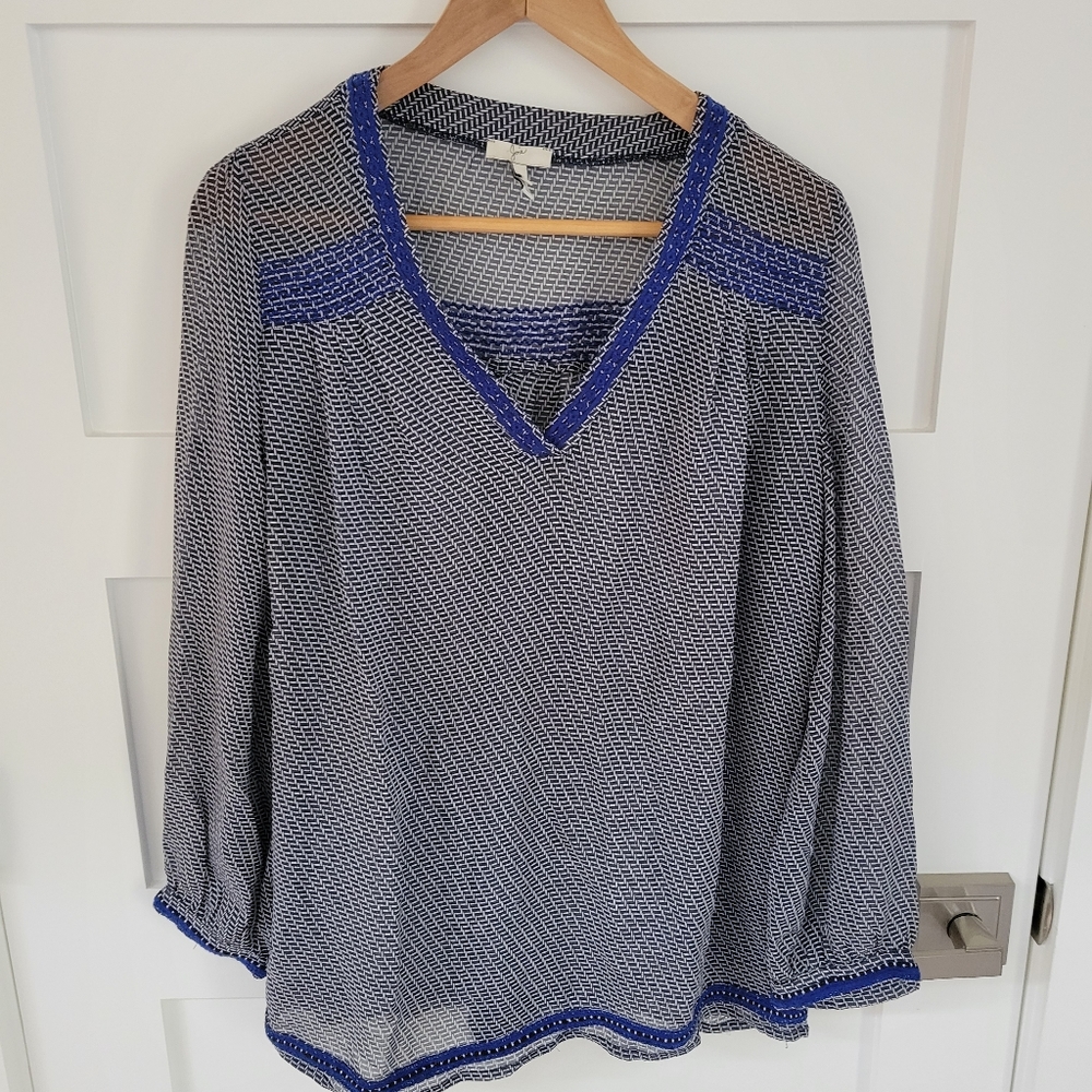 Joie Grey Blue Print Silk Long Sleeve Blouse Size 6